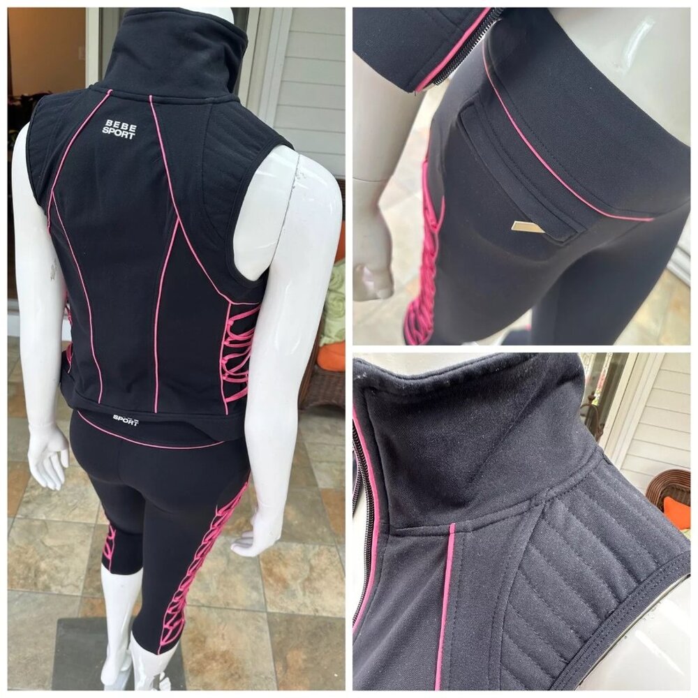 NWT Bebe Sport Black & Pink 2 Pc Tracksuit, Sz M